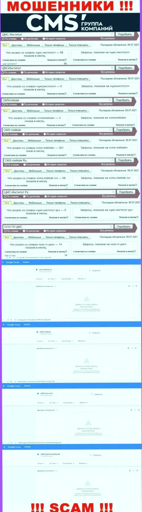 Анализ онлайн запросов по ворюгам CMS Группа Компаний во всемирной internet сети