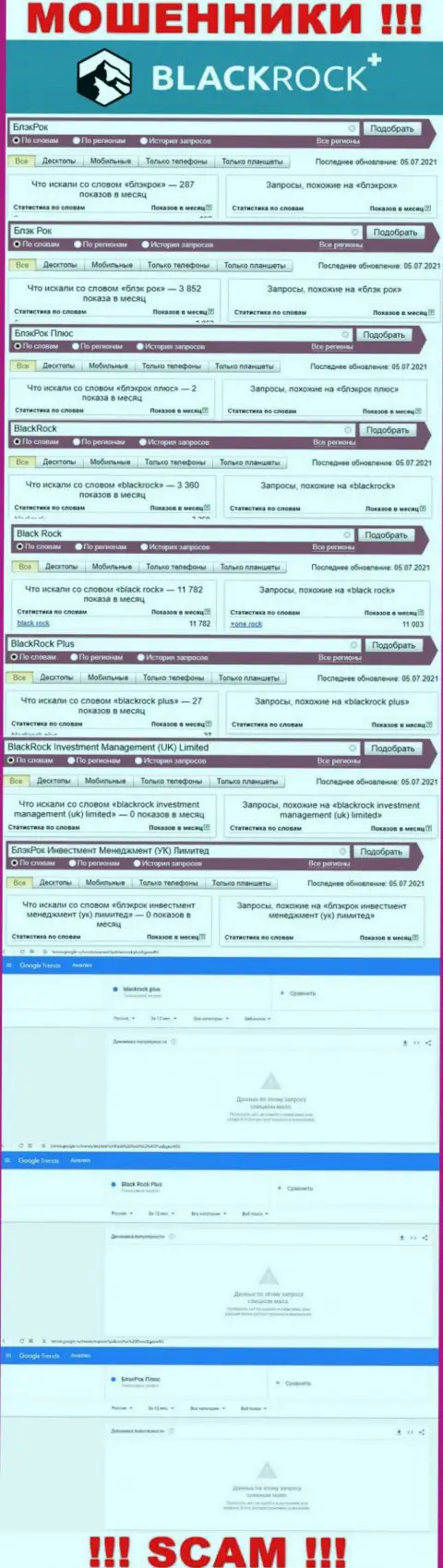 Статистические данные по бренду BlackRock Plus, сколько людей заинтересовались указанными лохотронщиками