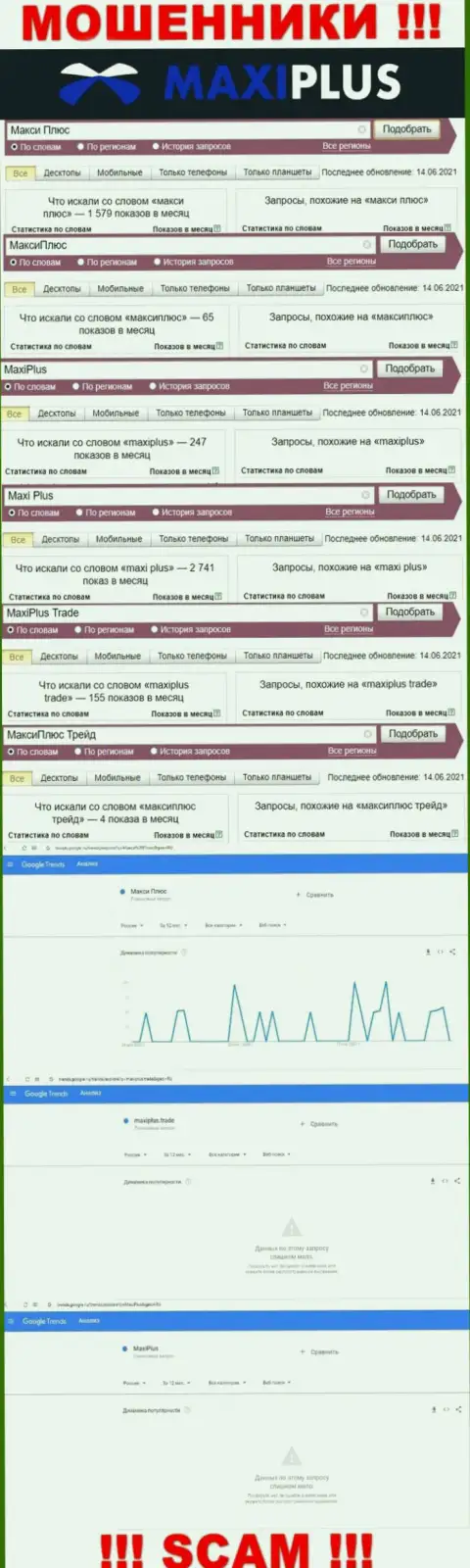 Статистические показатели поиска данных о наглых internet-мошенниках Maxi Plus