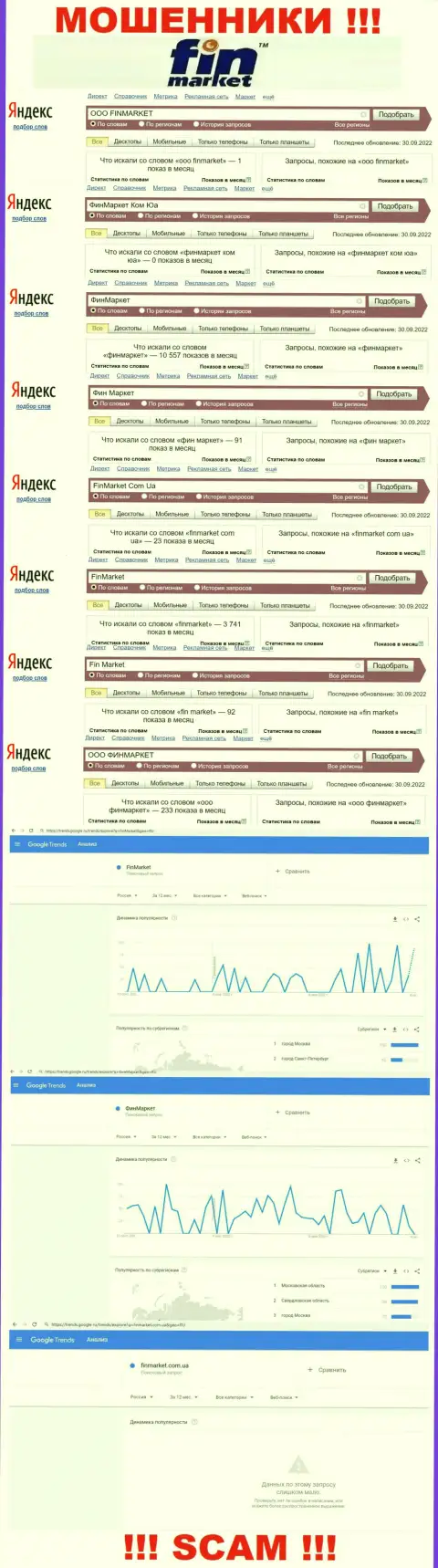 Статистические данные поисковых запросов по бренду мошенников Фин Маркет