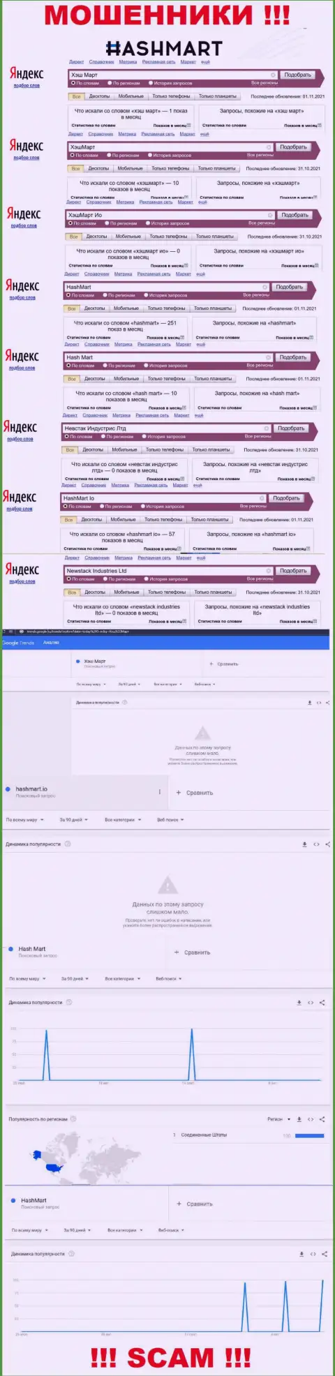 Статистические показатели брендовых онлайн-запросов по противоправно действующей конторе HashMart
