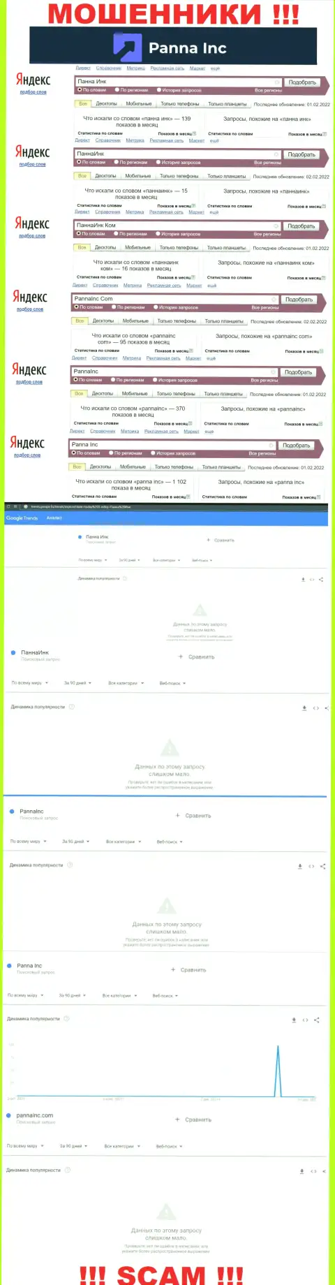 Именно такое число запросов во всемирной сети интернет по мошенникам PannaInc