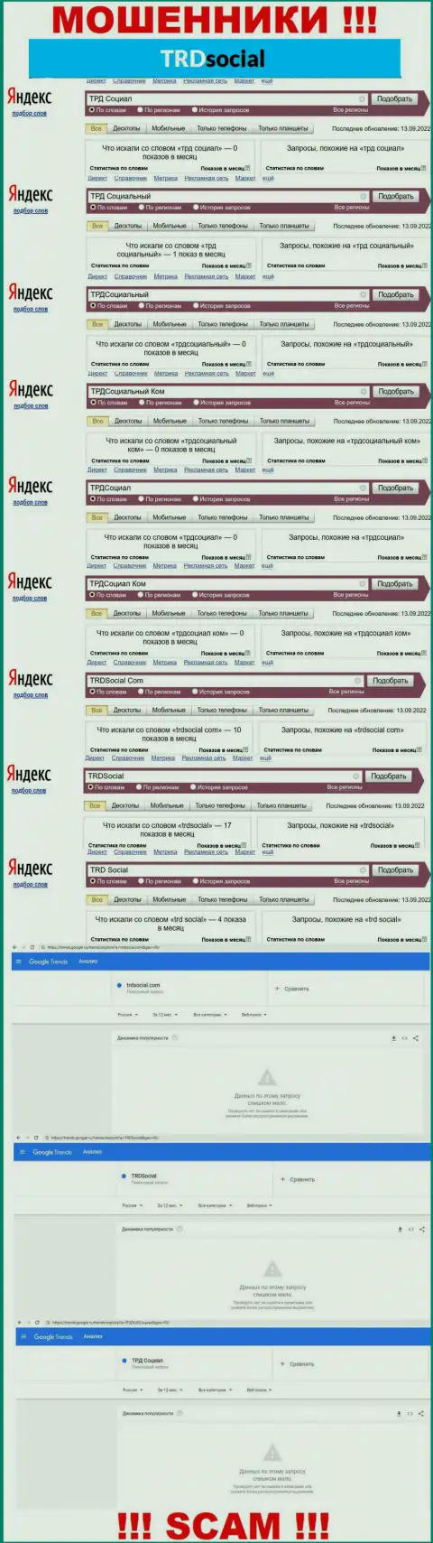 Информация по онлайн-запросам бренда TRDSocial, позаимствованная из сети Интернет