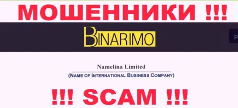 Юридическим лицом Binarimo является - Namelina Limited