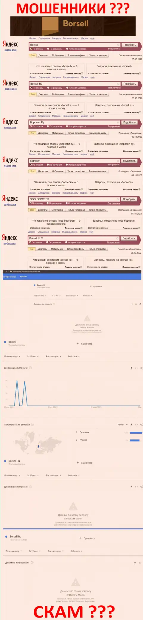 Аналитика онлайн запросов, относительно кидал Borsell LLC, во всемирной интернет паутине