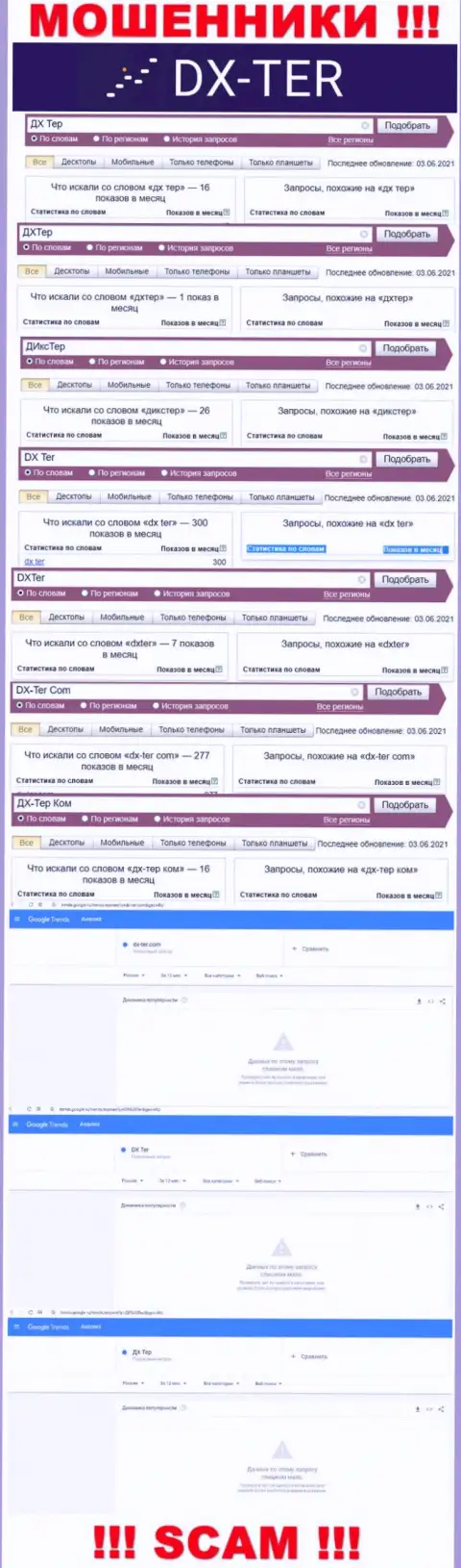 Статистика поиска инфы о интернет шулерах DXTer 