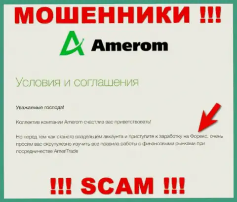 Не стоит доверять финансовые средства Амером, ведь их область работы, ФОРЕКС, ловушка