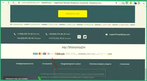 Адрес юр. лица форекс дилинговой компании СуперБинари