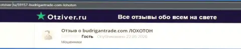 Ограбленный доверчивый клиент не советует иметь дело с компанией BudriganTrade