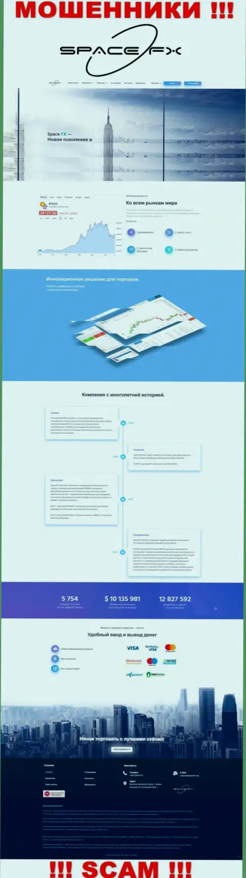 Сайт жульнической компании СпайсФХ Орг - SpaceFX Org