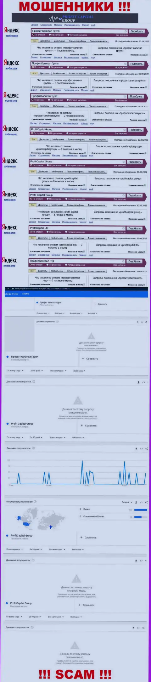 Аналитика запросов по аферистам Профит Капитал Групп в инете