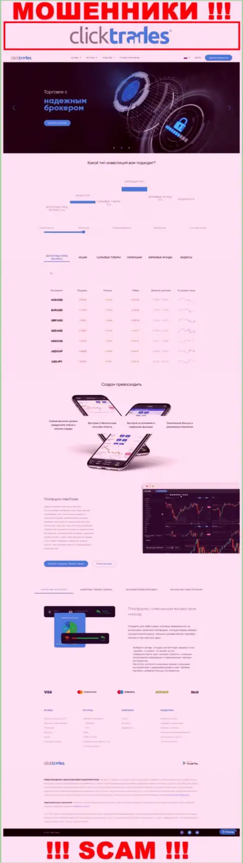 Будьте крайне внимательны, сайт мошенников ClickTrades - это замануха для наивных людей