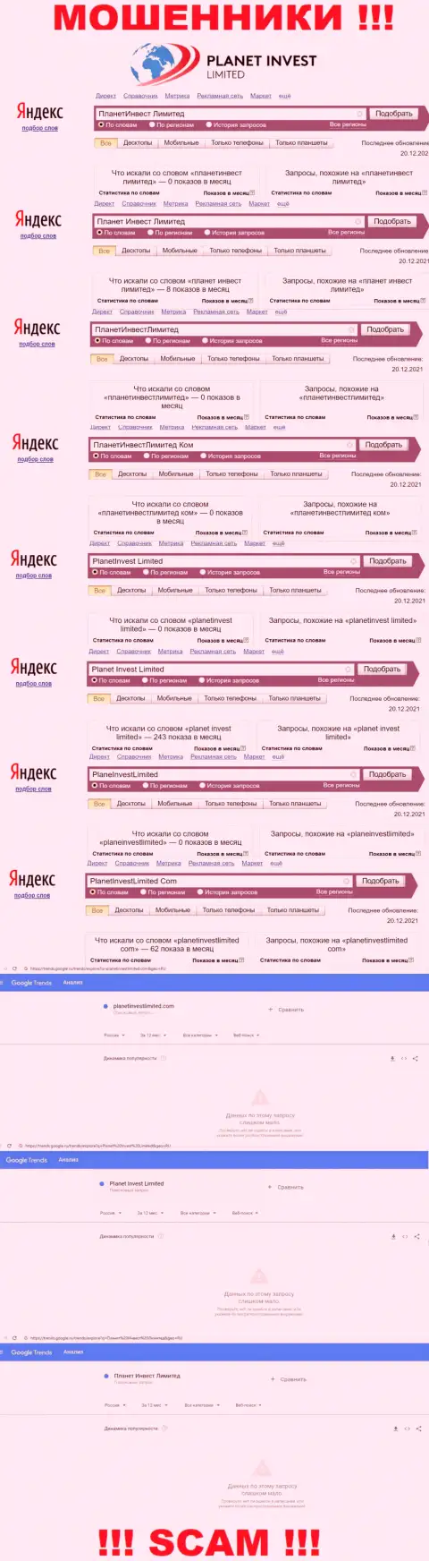 Информация по online запросам бренда Planet Invest Limited, взятая из интернет сети