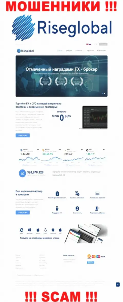 Скрин официального онлайн-ресурса мошеннической конторы Rise Global