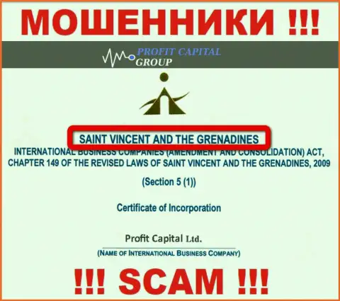 Юридическое место регистрации интернет-мошенников Profit Capital Group - St. Vincent and the Grenadines