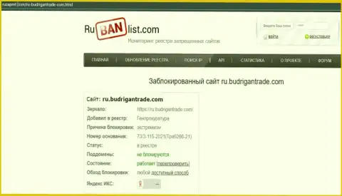 Web-сервис Budrigan Ltd в пределах РФ заблокирован Генеральной прокуратурой