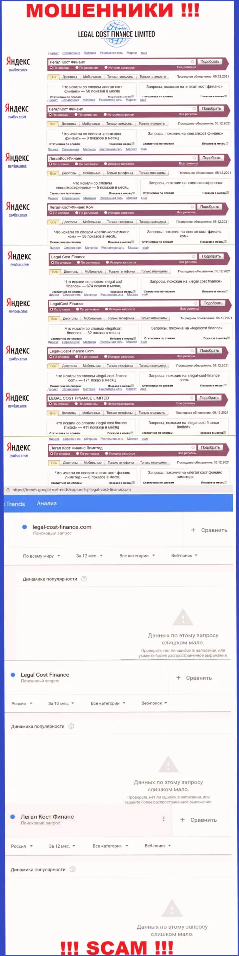 Инфа по online запросам бренда Legal-Cost-Finance Com, позаимствованная из всемирной сети