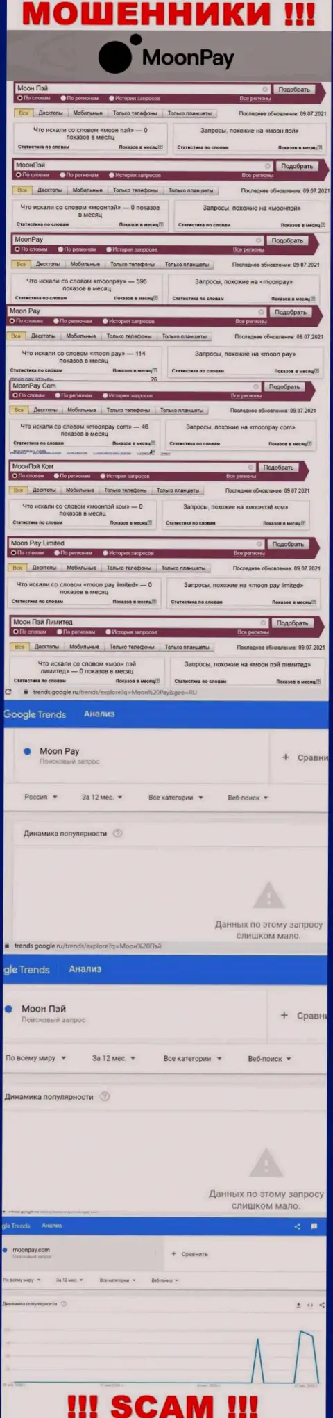 Статистические сведения брендовых онлайн-запросов по неправомерно действующей конторе Моон Пэй