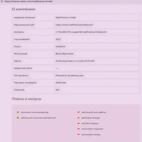 Обзор мошеннических комбинаций мошенника MediFinance Limited, найденный на одном из интернет-источников