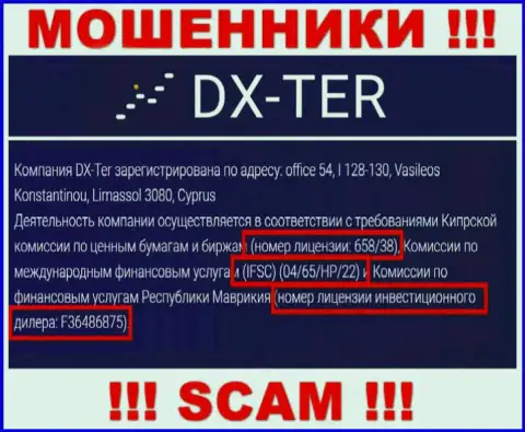 Вот этот номер лицензии приведен на сайте мошенников DX-Ter Com