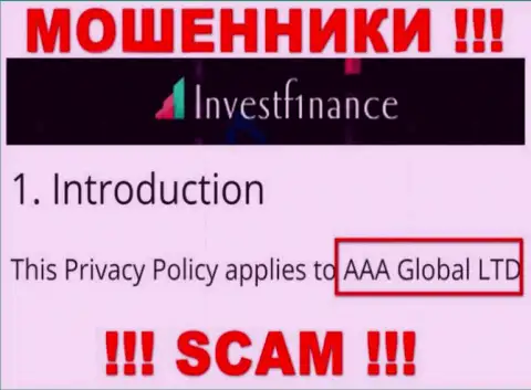 Контора InvestF1nance находится под руководством компании AAA Global Ltd