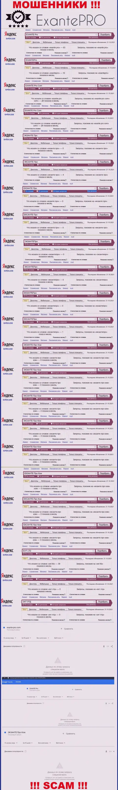 Какое число брендовых online-запросов в поисковиках сети интернет есть по компании EXANTEPro