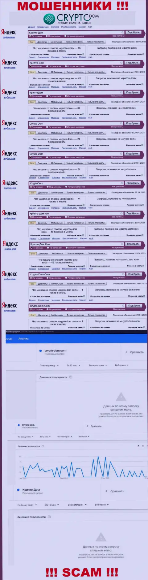 Статистические показатели поисков инфы о internet-ворюгах Crypto Dom