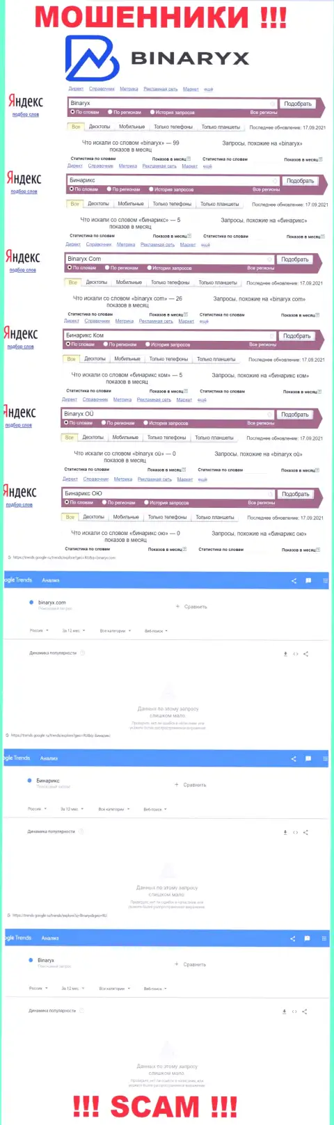 Именно такое число поисковых запросов в глобальной сети internet по аферистам Binaryx