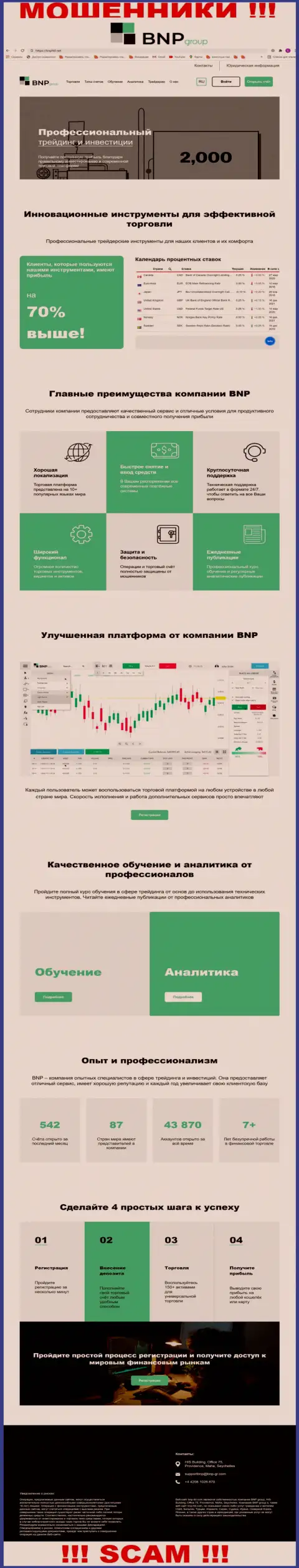 Сайт организации БНП Групп, переполненный лживой информацией