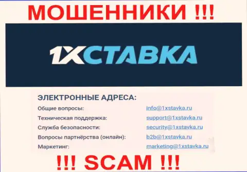 По различным вопросам к internet аферистам 1хставка Ру, пишите им на электронный адрес