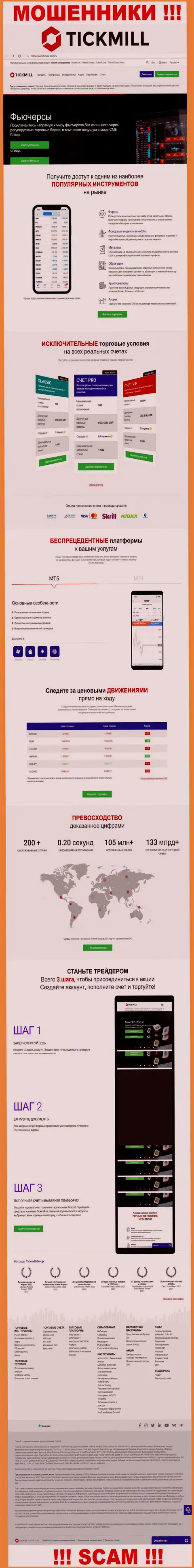 Вид официального сайта мошеннической конторы Тикмилл Лтд