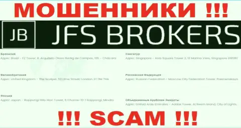 JFS Brokers на своем ресурсе показали фиктивные данные на счет адреса