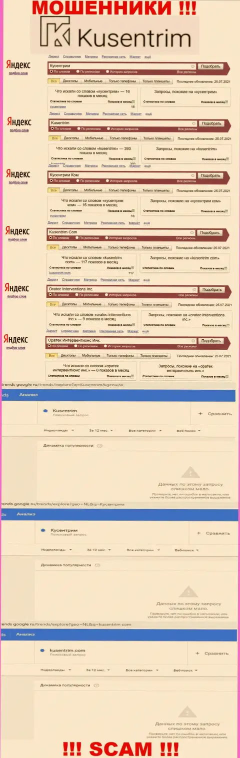 Статистика online-запросов по компании Kusentrim, будьте очень внимательны, ОБМАНЩИКИ