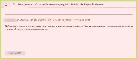 В предоставленном отзыве показан еще один случай надувательства лоха мошенниками TRDSocial