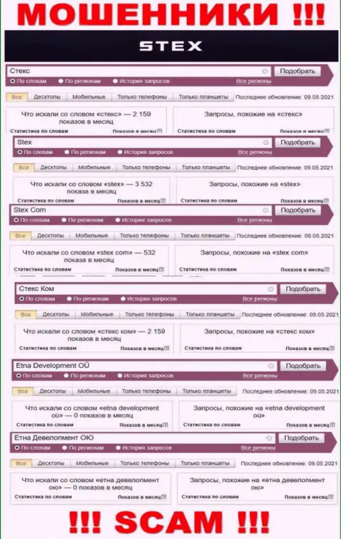 Сколько раз интересовались махинаторами Стекс в поисковиках всемирной internet сети ?