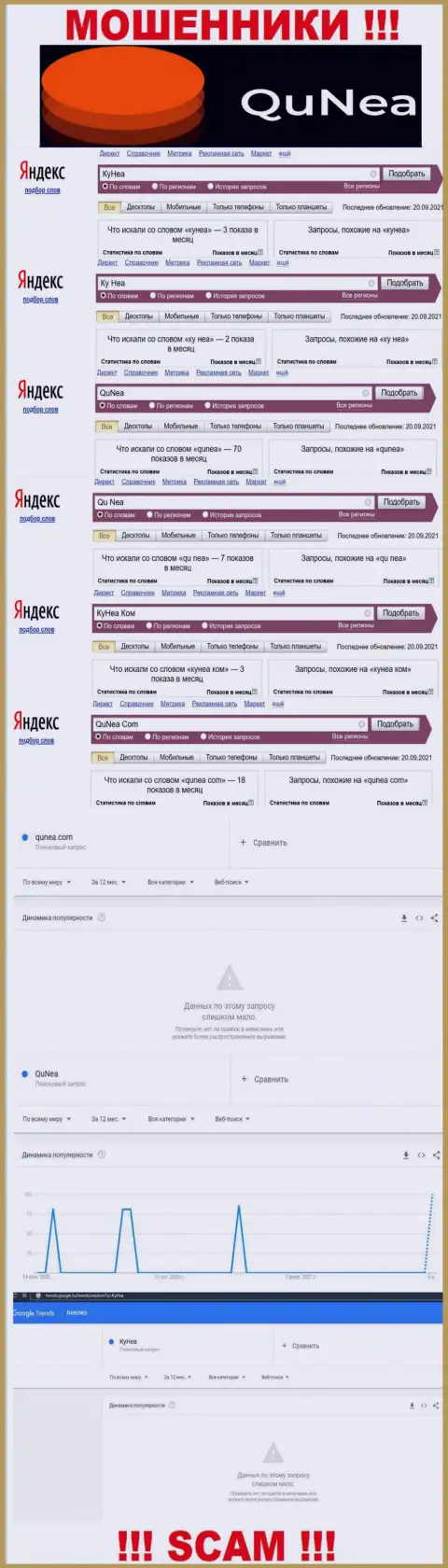 Подробная информация по количеству online-запросов по лохотронщикам КуНеа в сети