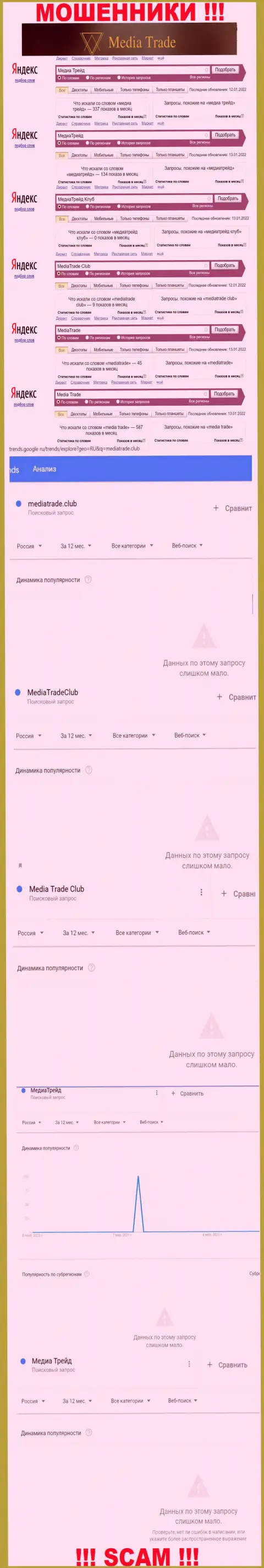 Статистические сведения поисков данных об internet мошенниках Media Trade