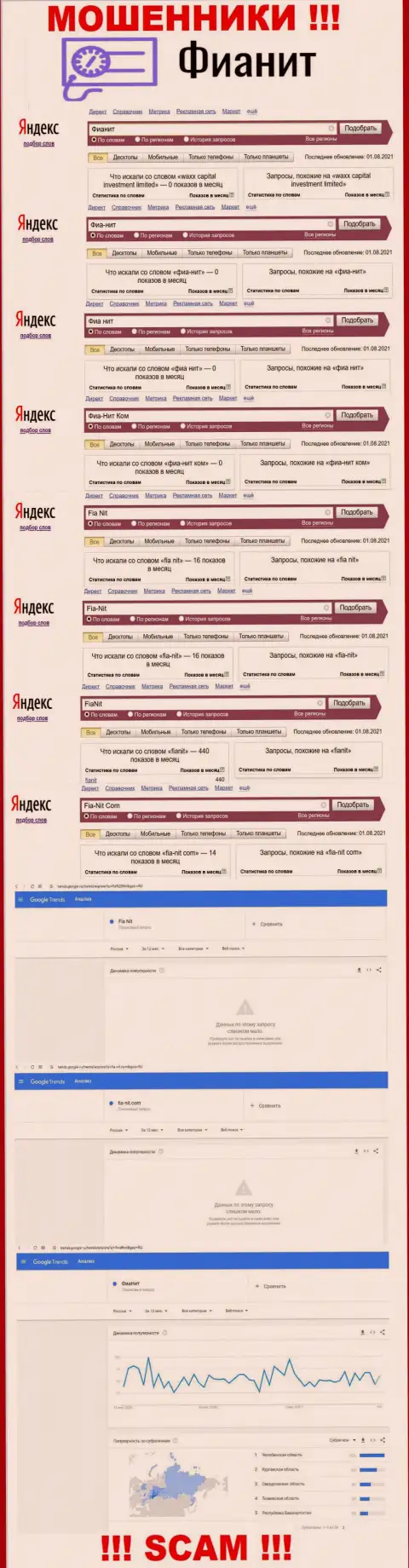 Статистика о запросах по бренду internet мошенников Фиа Нит