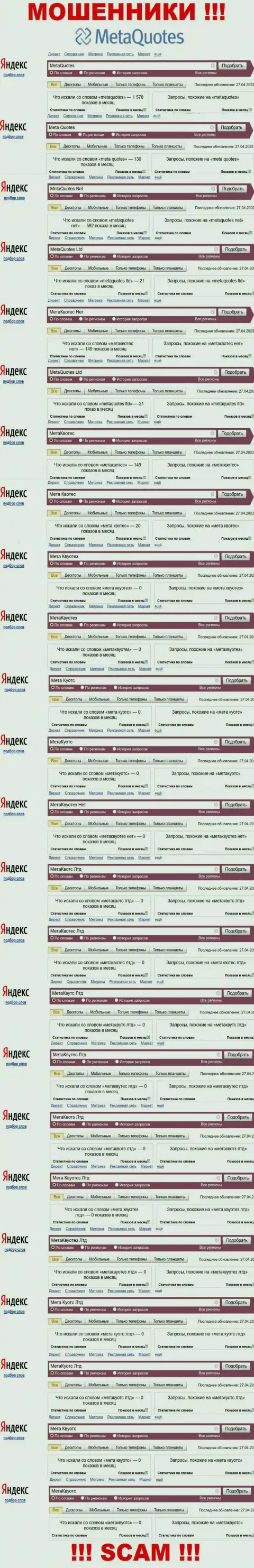 Информация по онлайн запросам бренда МетаКвотес Лтд, взятая из сети