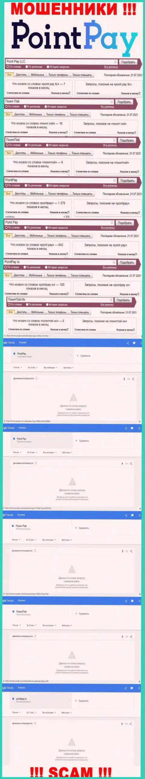 Статистические сведения online-запросов по мошенникам Поинт Пэй в поисковиках инета