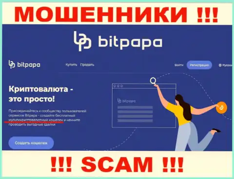 Направление деятельности мошеннической конторы БитПапа - это Крипто кошелёк