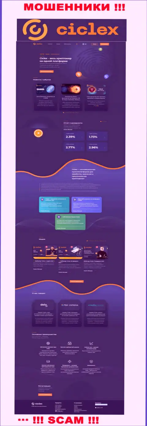 Вид веб странички преступно действующей компании Ciclex