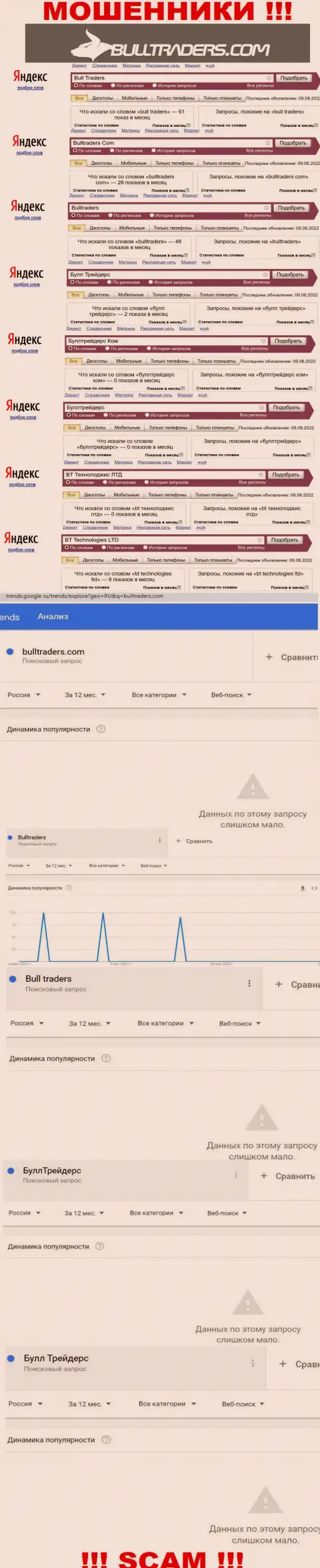 Статистические показатели суммарного числа просмотров сведений о шулерах Bulltraders Com во всемирной сети