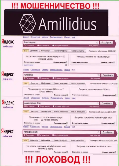 Результат поисковых запросов инфы про мошенников Амиллидиус во всемирной интернет сети