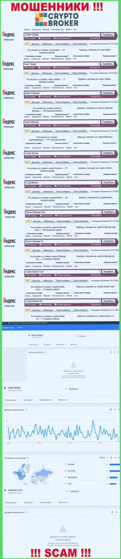 Статистические данные online-запросов по бренду CryptoBroker в internet сети