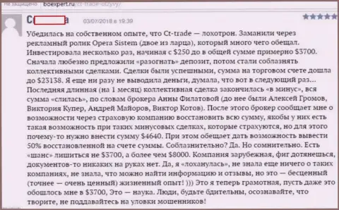 Пример взаимодействия женщины с СТ Трейд, которое закончилось сливом 3 700 долларов