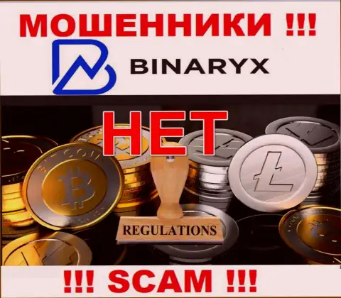 На сервисе аферистов Binaryx нет информации о регуляторе - его попросту нет